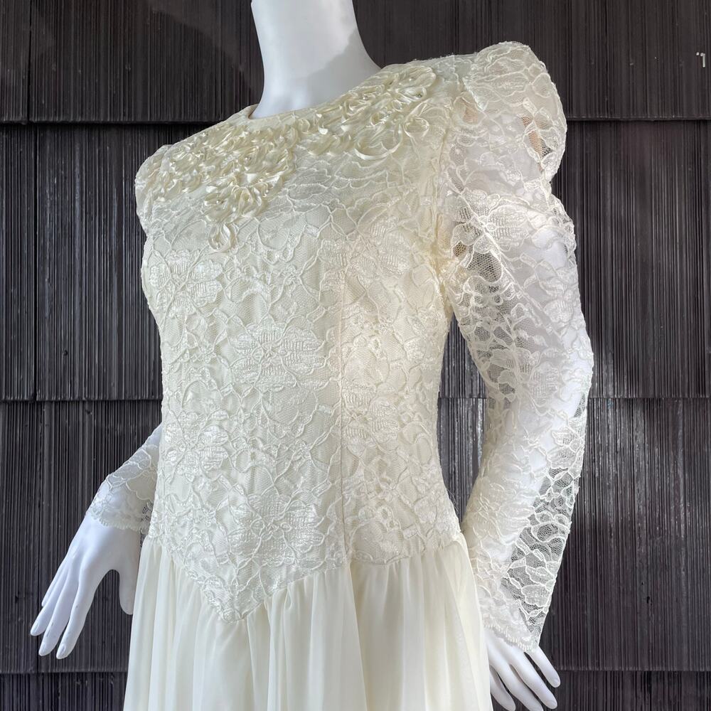 🔥VTG Jessica Howard Lace Embroider Puffed Sleeve Formal Wedding Romantic Dress - Picture 5 of 16